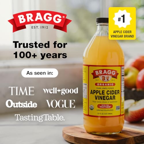 Bragg Organic Apple Cider Vinegar With the Mother– Raw, Unfiltered All Natural Ingredients