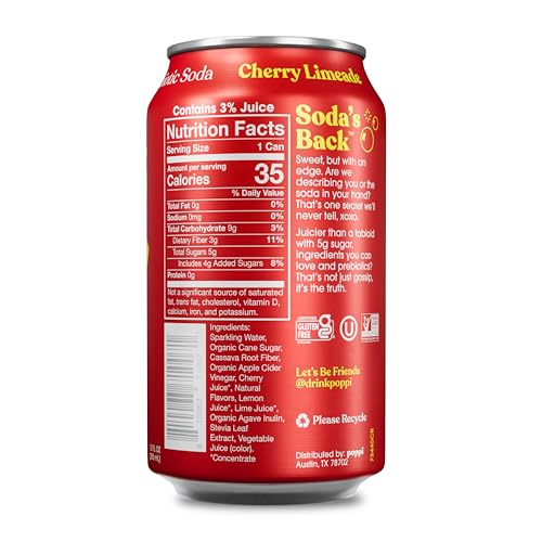 Poppi Sparkling Prebiotic Soda Beverage with Apple Cider Vinegar, Seltzer Water and Fruit Juice, Packaging May Vary, 12 oz, Pack of 12