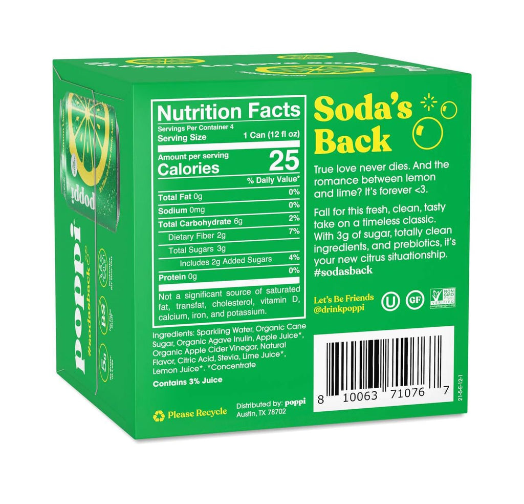 Poppi Lemon Lime Prebiotic Soda 4pk, 12 FZ