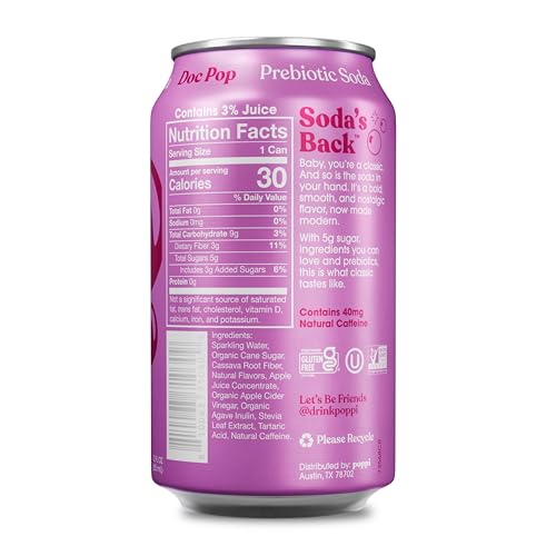 Poppi Sparkling Prebiotic Soda Beverage with Apple Cider Vinegar, Seltzer Water and Fruit Juice, Packaging May Vary, 12 oz, Pack of 12