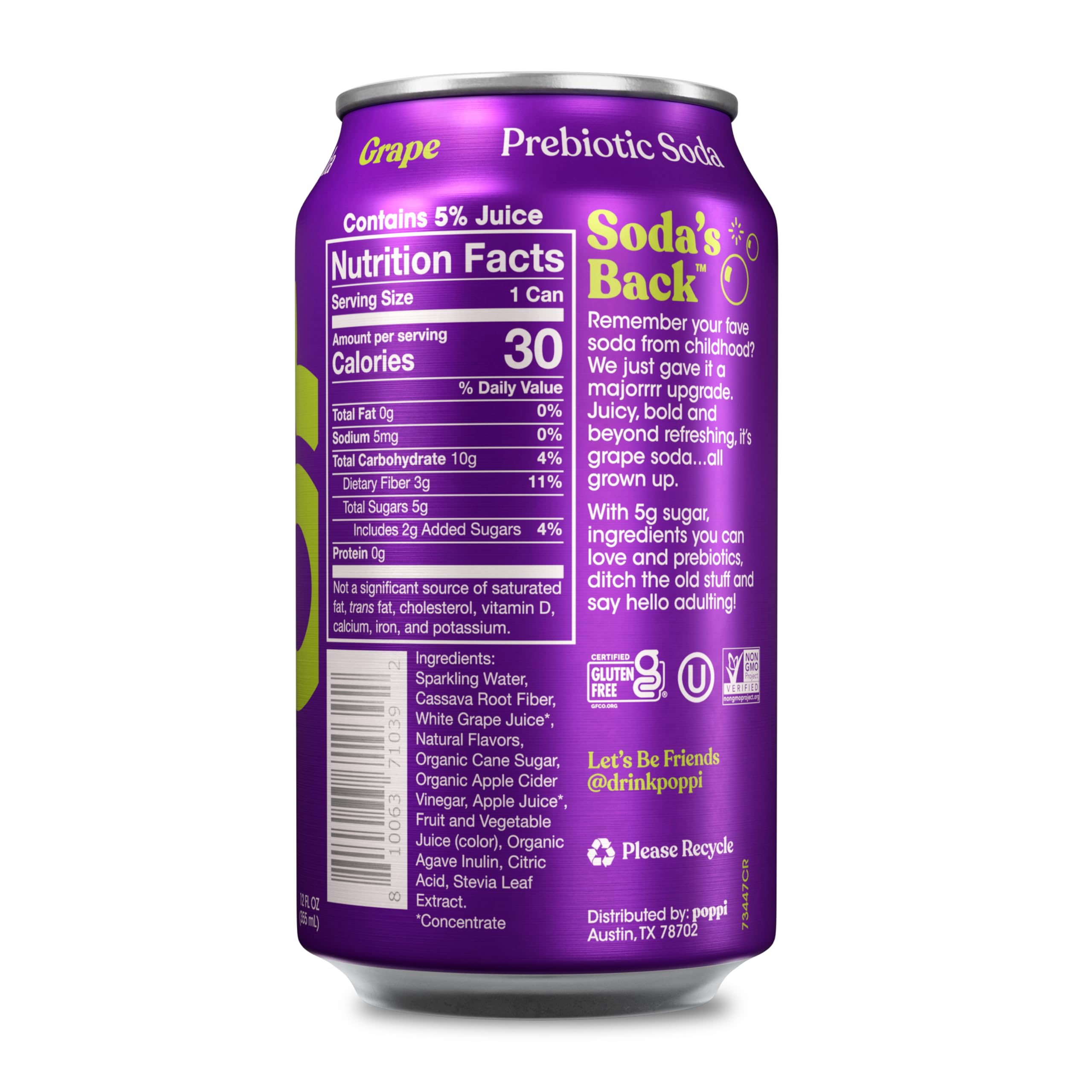 Poppi Sparkling Prebiotic Soda Beverage with Apple Cider Vinegar, Seltzer Water and Fruit Juice, Packaging May Vary, 12 oz, Pack of 12