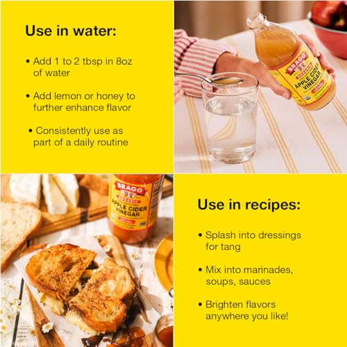 Bragg Organic Apple Cider Vinegar With the Mother– Raw, Unfiltered All Natural Ingredients