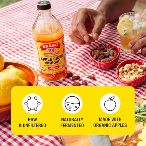Bragg Organic Apple Cider Vinegar With the Mother– Raw, Unfiltered All Natural Ingredients