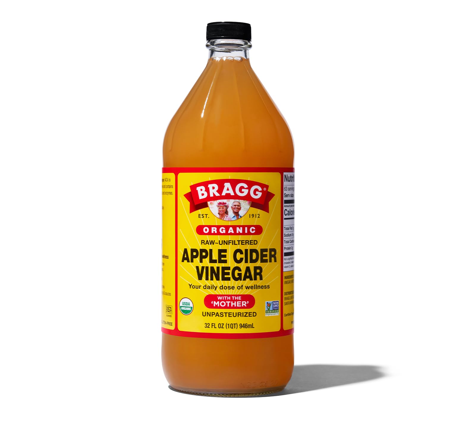 Bragg Organic Apple Cider Vinegar With the Mother– Raw, Unfiltered All Natural Ingredients
