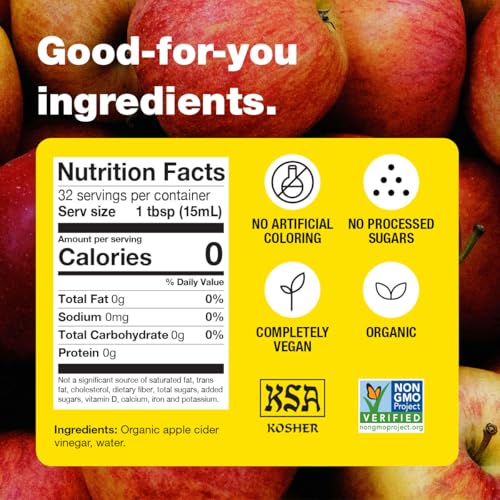 Bragg Organic Apple Cider Vinegar With the Mother– Raw, Unfiltered All Natural Ingredients
